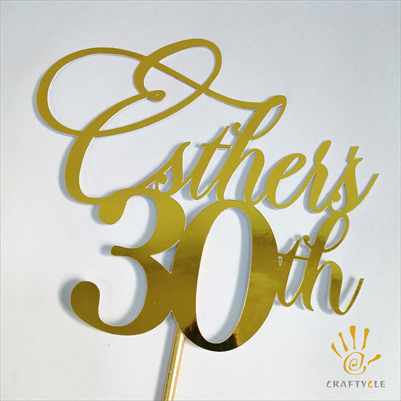 30th Birthday Personalised Mirror Metallic Gold Cake Topper