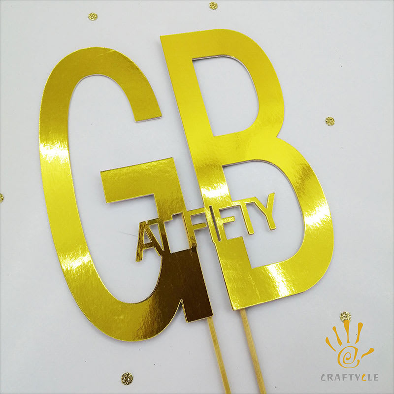 Cake Topper 50th Birthday Personalised Mirror Metallic Gold