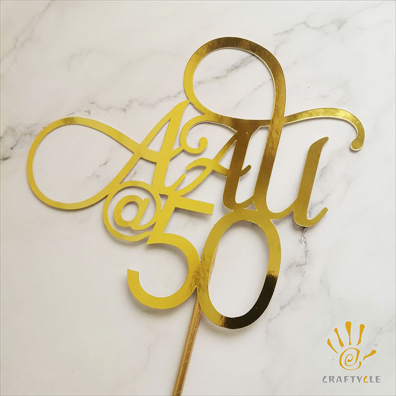 Cake Topper 50th Birthday Personalised Mirror Metallic Gold