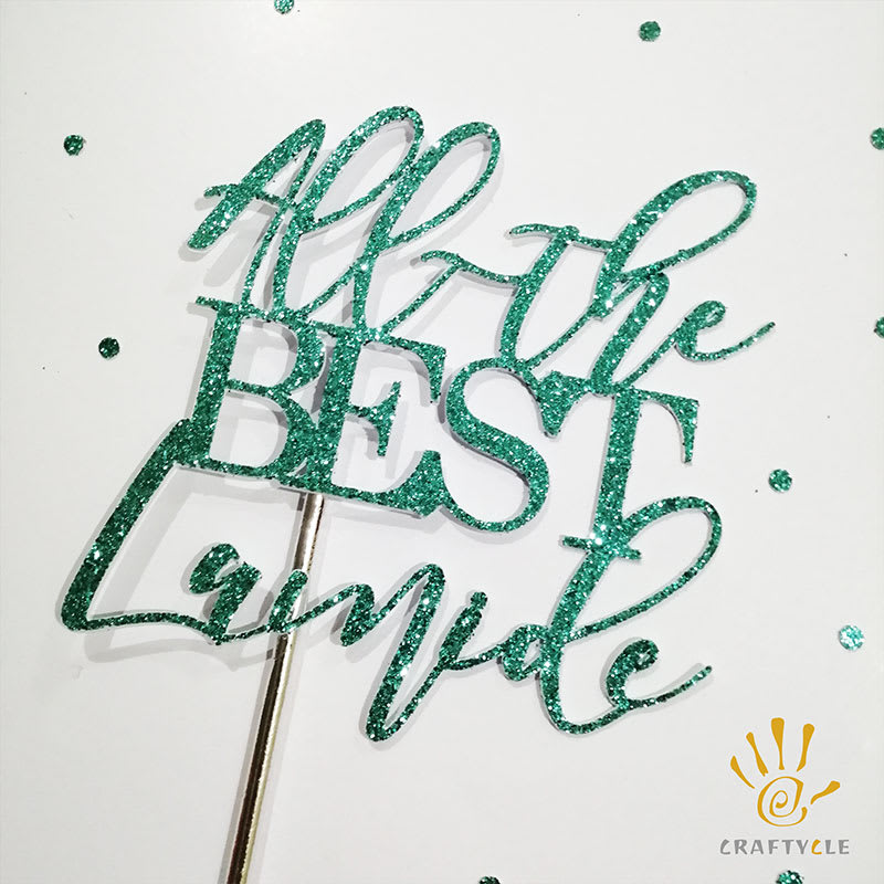 Cake Topper All The Best Personalised Turquoise Glitter