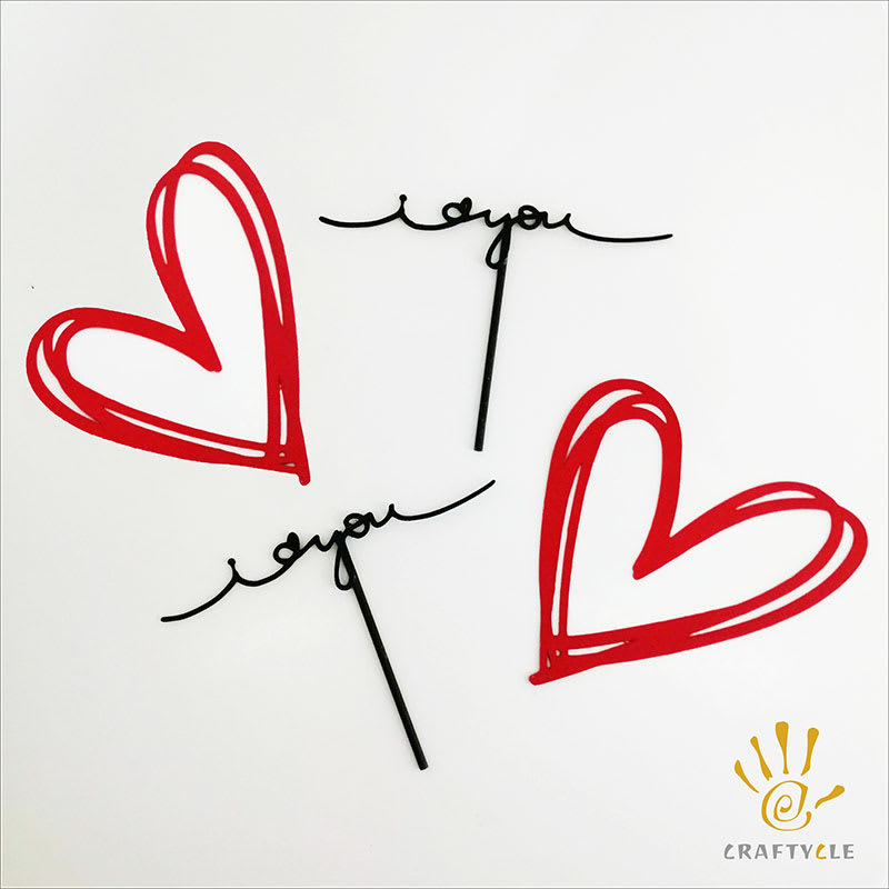 Cake Topper I Love You Hearts Valentines Anniversary Couple 4pcs