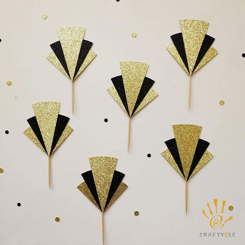 Cupcake Toppers Great Gatsby Theme Personalized Movie Cinema Party Decorations Gold