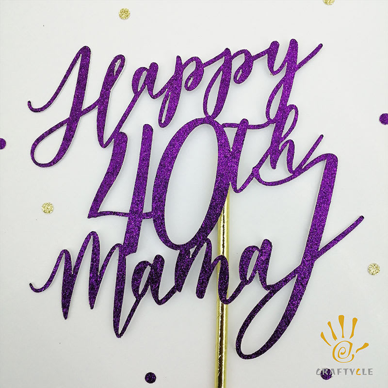 Cake Topper Happy 40th Mama Personalized Purple Glitter