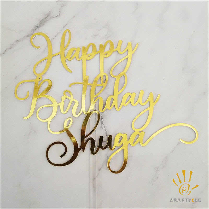 Cake Topper Happy Birthday Personalized Party Decorations Gold