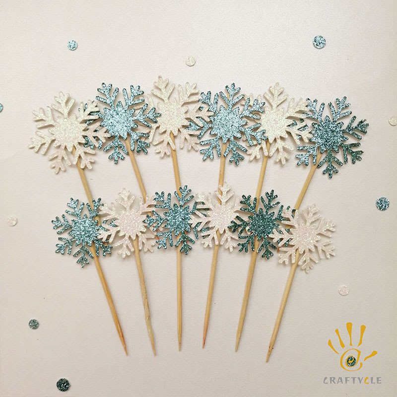 Cupcake Topper Snowflakes Disney Frozen Theme Personalized Birthday Party Decoration 12pcs
