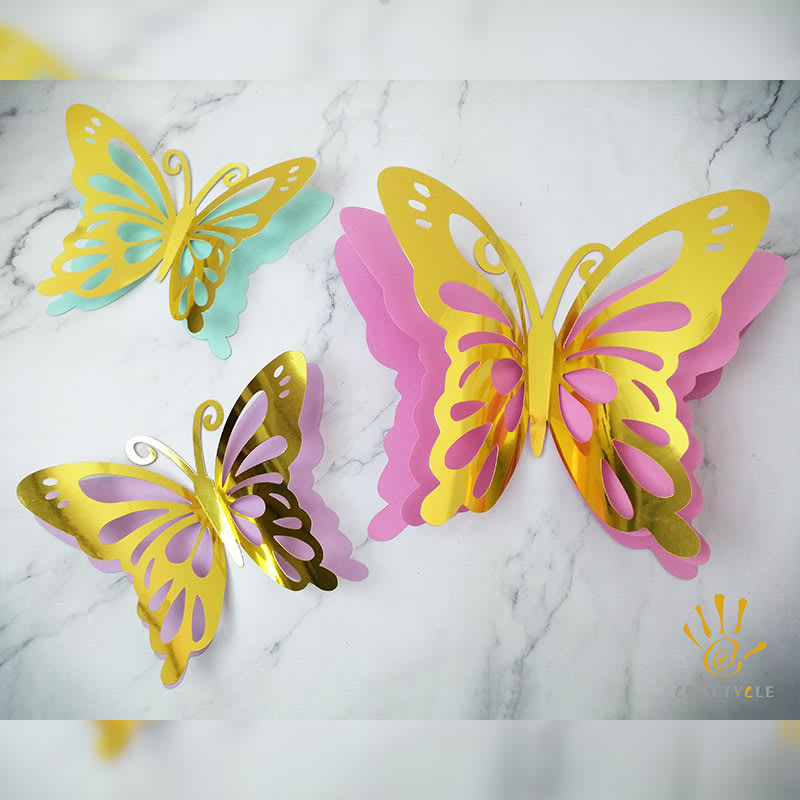 Cutout Butterflies Layers Pastel Mirror Gold 3pcs Various Size - Image 2