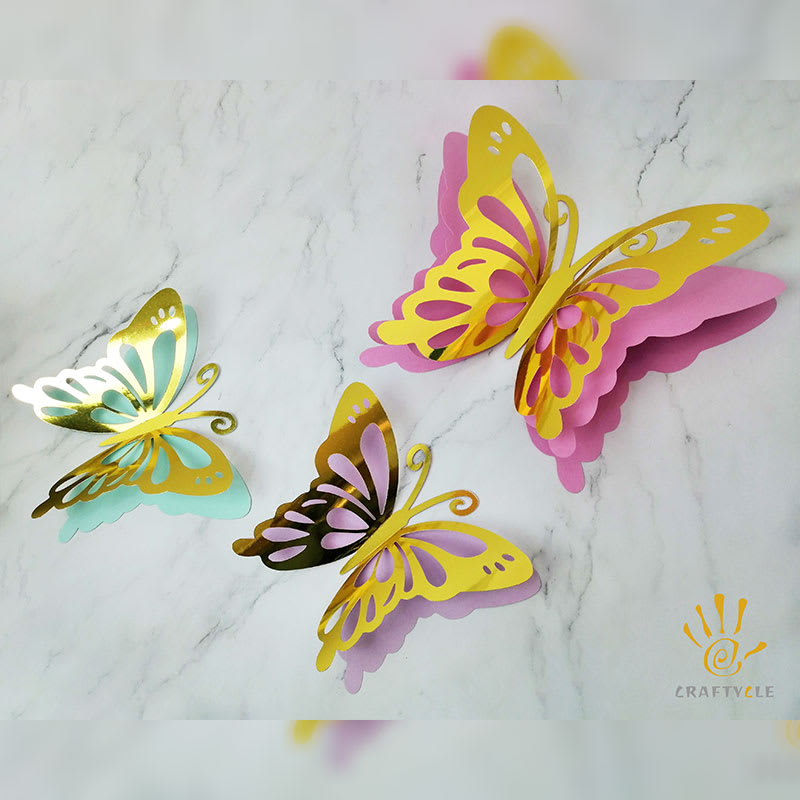 Cutout Butterflies Layers Pastel Mirror Gold 3pcs Various Size