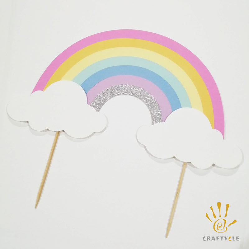 Cake Topper Pastel Rainbow With Clouds