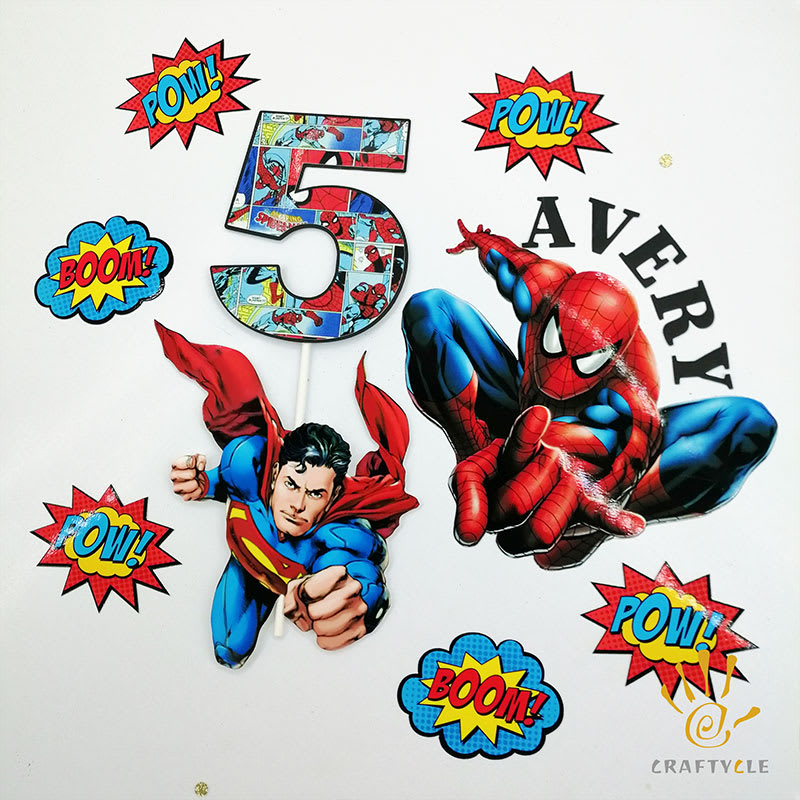 Cake Topper Spiderman Superman Superhero Personalised Theme Birthday Cake Topper