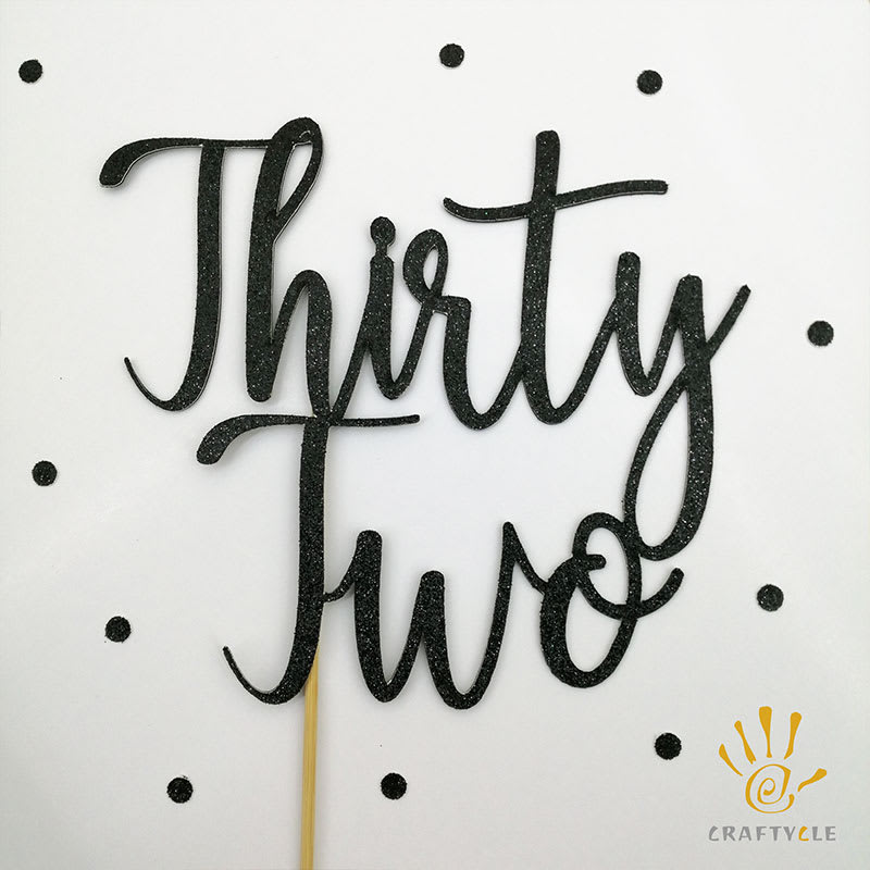 Cake Topper Thirty Two Black Glitter Birthday Cake Topper
