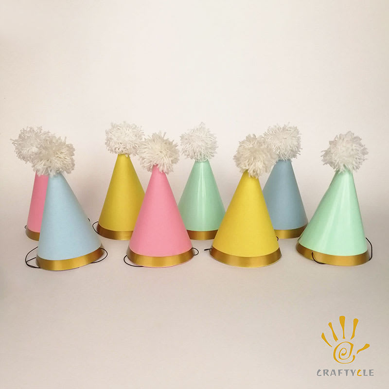 Party Hats Pastel Mint Pink Yellow Blue Pom Pom - Image 2