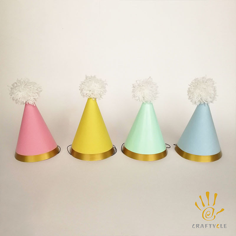 Party Hats Pastel Mint Pink Yellow Blue Pom Pom