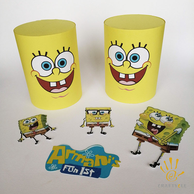 Centerpiece Personalised Spongebob Cake Stand Confetti Stickers Cake Topper