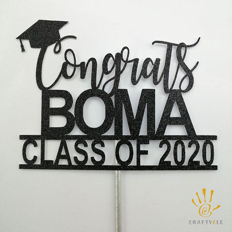 Cake Topper Personalised Congrats Class Of Black Glitter Cake Topper