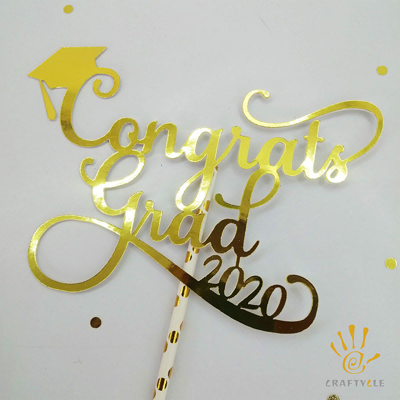 Cake Topper Personalised Congrats Grad Mirror Gold Cake Topper
