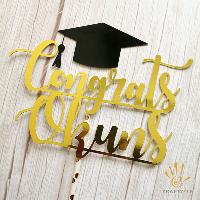 Cake Topper Congrats Personalised Graduation Mirror Gold Cake Topper