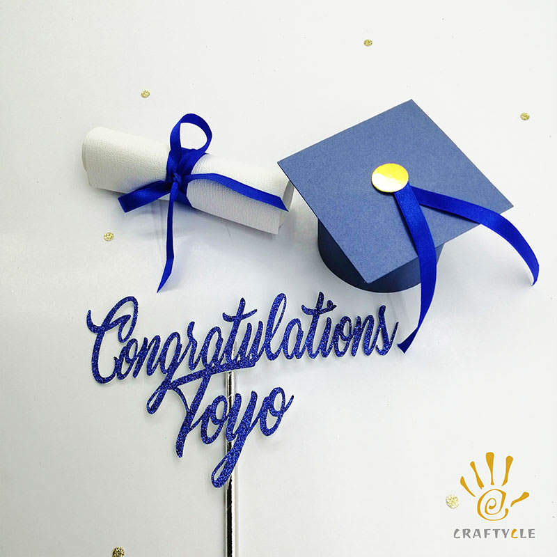 Cake Topper Congrats Personalised Graduation Blue Glitters Cake Topper