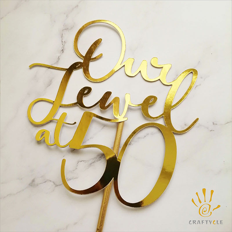 Cake Topper Our Jewel At 50 Mirror Metallic Gold Birthday Cake Topper