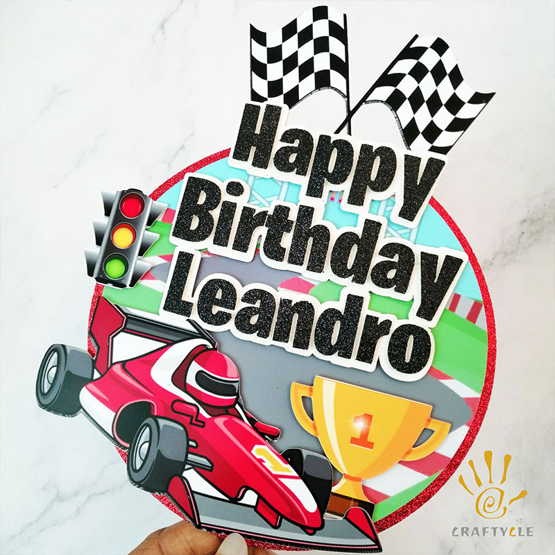 Cake Topper Personalised Race Car Pop Up Birthday Cake Topper - Image 2