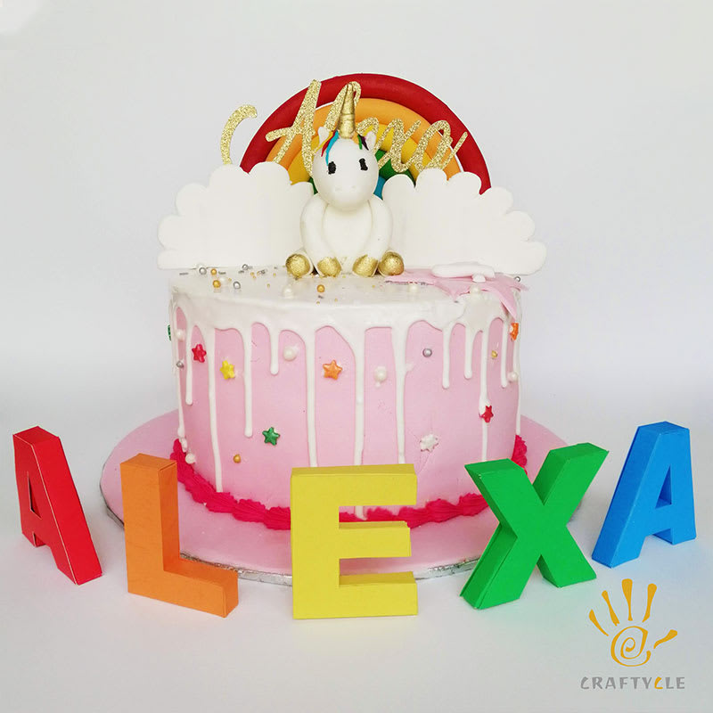 Cake Topper Personalised Rainbow Theme Cake Cake Topper 3D Letters Kids Birthday Party Decorations