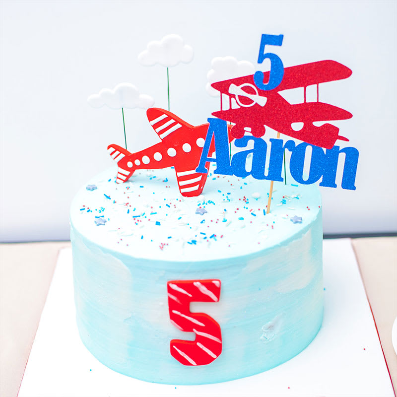 Cake Topper Airplane Red Blue Glitters Birthday Personalised - Image 2