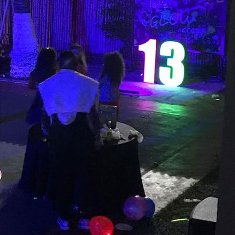 3D Text 13 Glow In The Night Theme Birthday Party