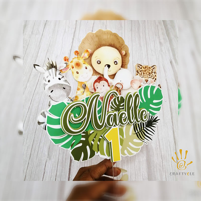 Cake Topper Personalised Safari Jungle First Birthday Party Decorations Cake Topper