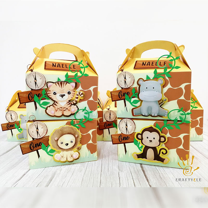 Favour Boxes Personalised Safari Jungle First Birthday Party Decorations Gable Boxes