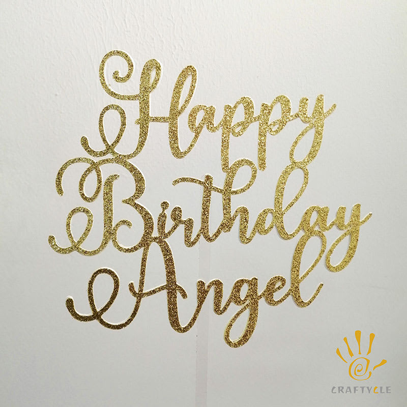 Cake Topper Happy Birthday Angel Cake Topper Gold Glitters