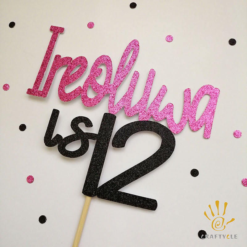 Cake Topper Custom Personalised Cake Topper Pink Black Glitters