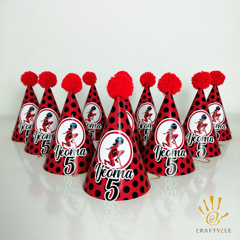 Party Hat Personalised Miraculous Birthday Theme Party Set Supplies Party Hats Pompom