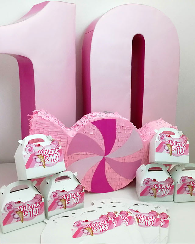 Package Candy Theme Personalised 10th Birthday Girl Pastel Pink Giant 3D 10 Gable Treat Boxes Pinata - Image 3