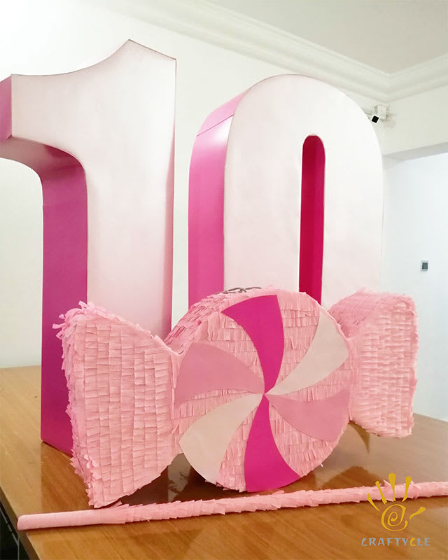 Package Candy Theme Personalised 10th Birthday Girl Pastel Pink Giant 3D 10 Gable Treat Boxes Pinata - Image 2