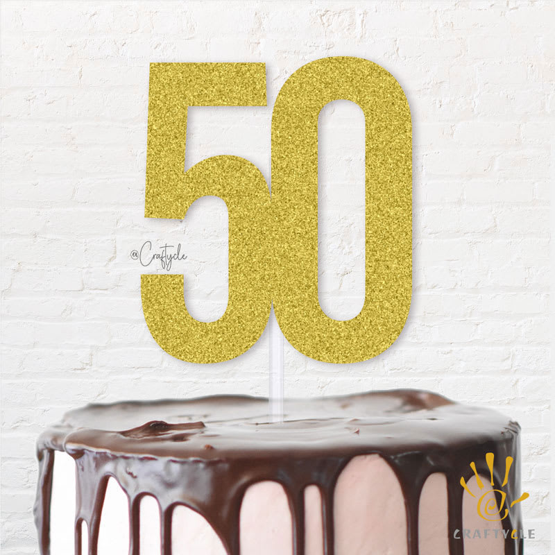 50 Fifty Birthday Jubilee Golden Topper Caketopper Cake Hbd Gold Glitters Golden