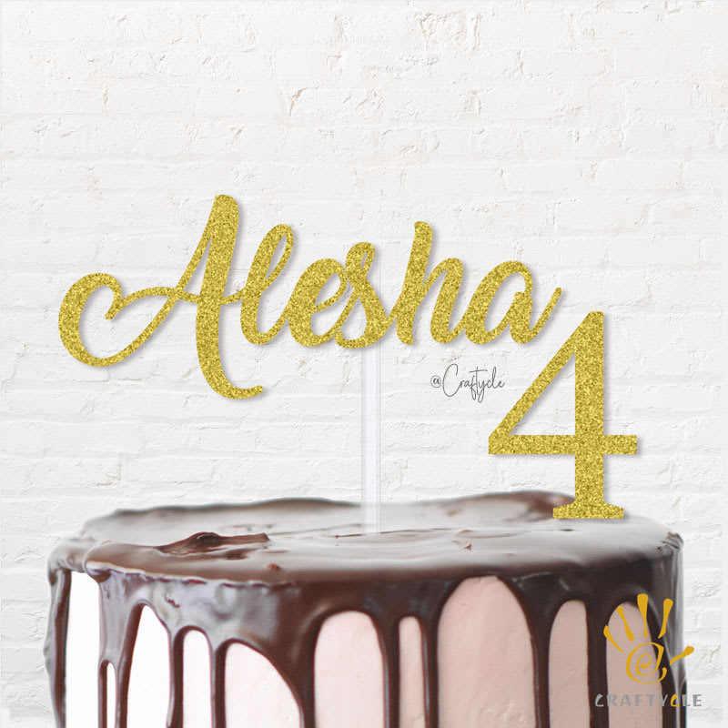 Four 4 Alesha Golden Girl Cake Topper Gold Sweet Glitter