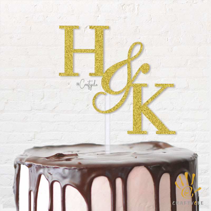 H K Love Topper Caketopper Cake Together Gold Glitters Beautiful