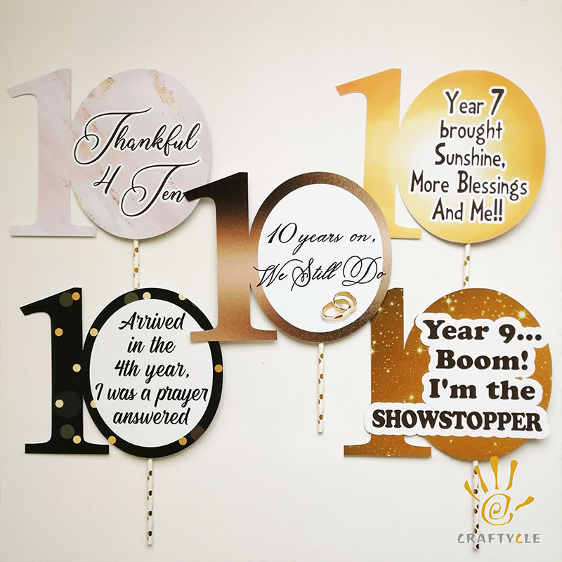Photo Booth Props 10 Years Anniversary Marriage Party Celebration Custom Personalized Text