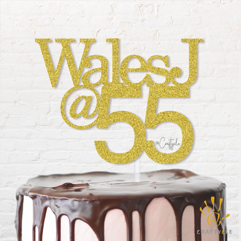 Wale J 55 Fifty Five Birthday Topper Caketopper Cake Hbd Gold Glitters Golden