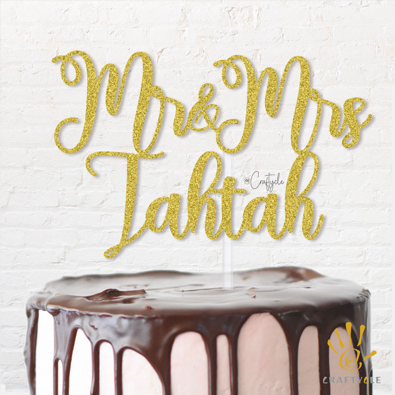 Mr Mrs Love Couple Baby Topper Caketopper Cake Gold Glitters Tahtah