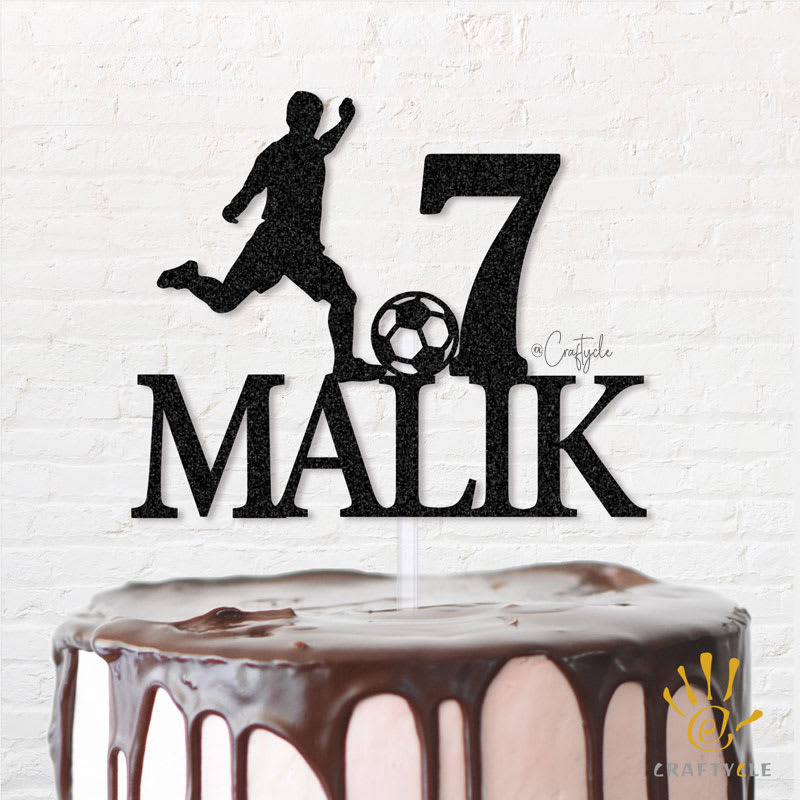 Seven Cr7 Football Malik Black Boy Cake Topper Play Shine Glitter