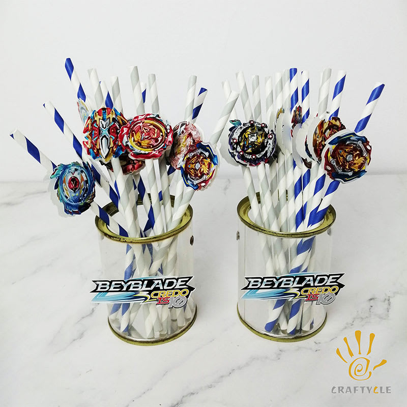 Straw Props Personalised Beyblade Anime Character Birthday Party Decoration 12pcs