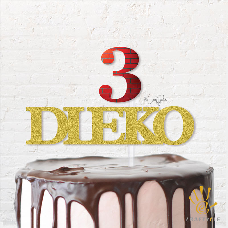Three 3 Dieko Golden Brick Cake Topper Gold Spiderman Glitter