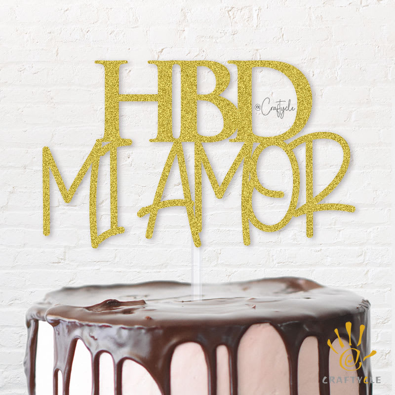 HBD Mi Amor Gold Glitter Cake Topper Birthday Party Decorations