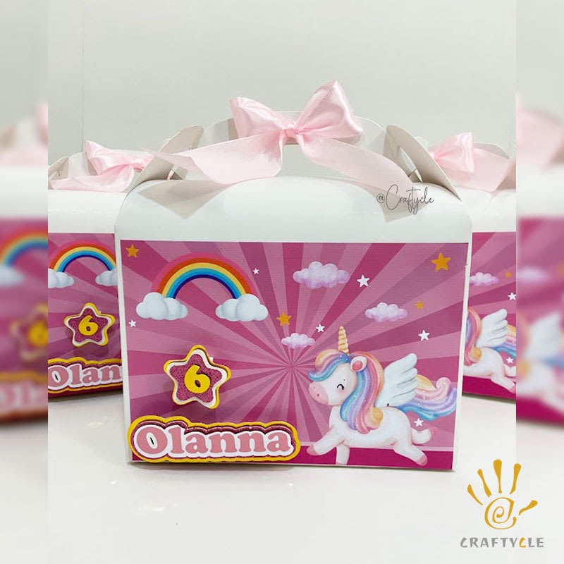 Pink Unicorn Theme Treat Gable Party Pack Boxes Bag