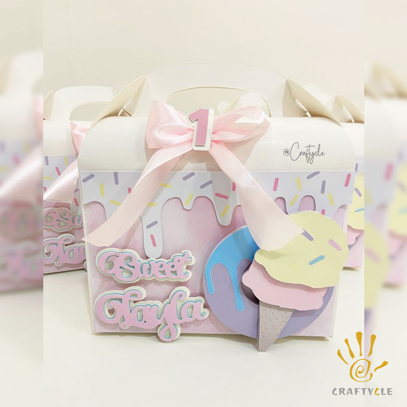 Ice Cream Candyland Sweet Theme Treat Gable Party Pack Boxes Bag