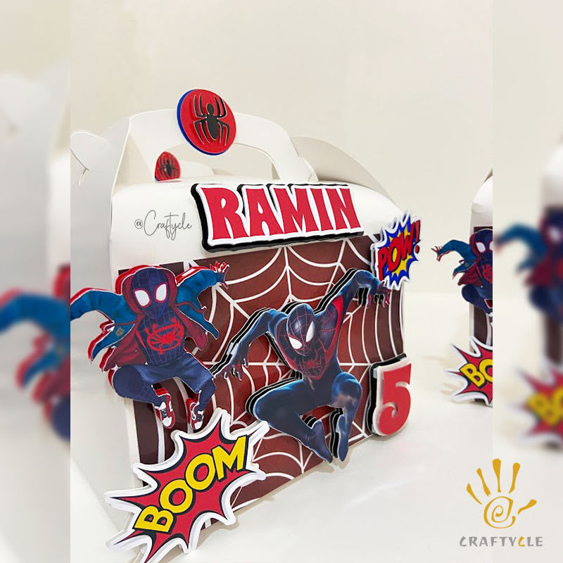 Black Spiderman Theme Treat Gable Party Pack Boxes Bags