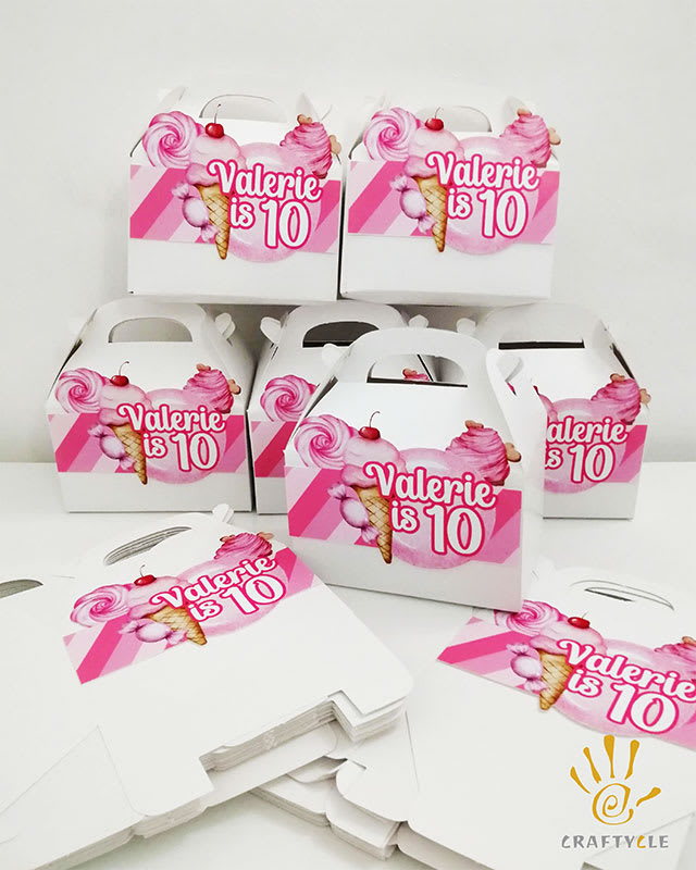 Favour Boxes Candy Sweet Personalised Ice Cream Theme 10th Birthday Girl Pastel Pink Gable Treat Boxes - Image 2