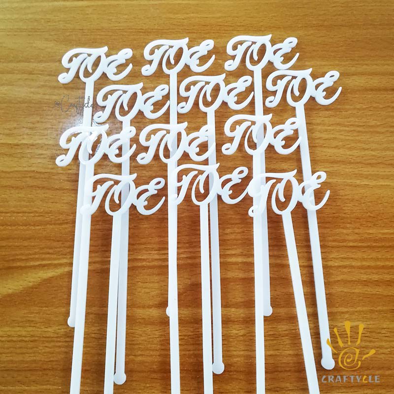 TOE Drink Stirrer White Acrylic Laser Cut - Image 2