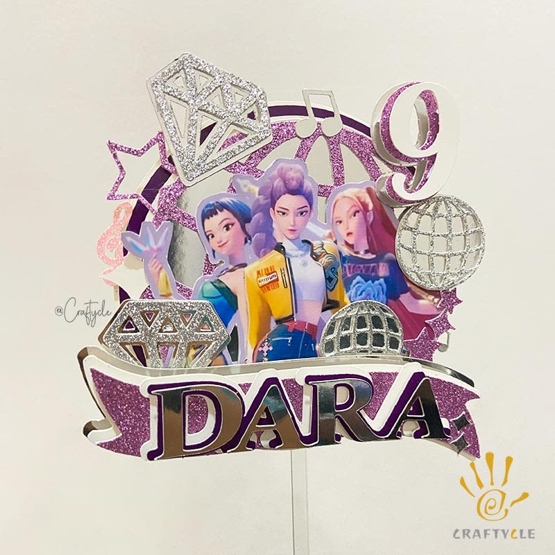 Kpop Demon Hunters Huntrix Birthday Layer Pop Up Shaker Cake Topper