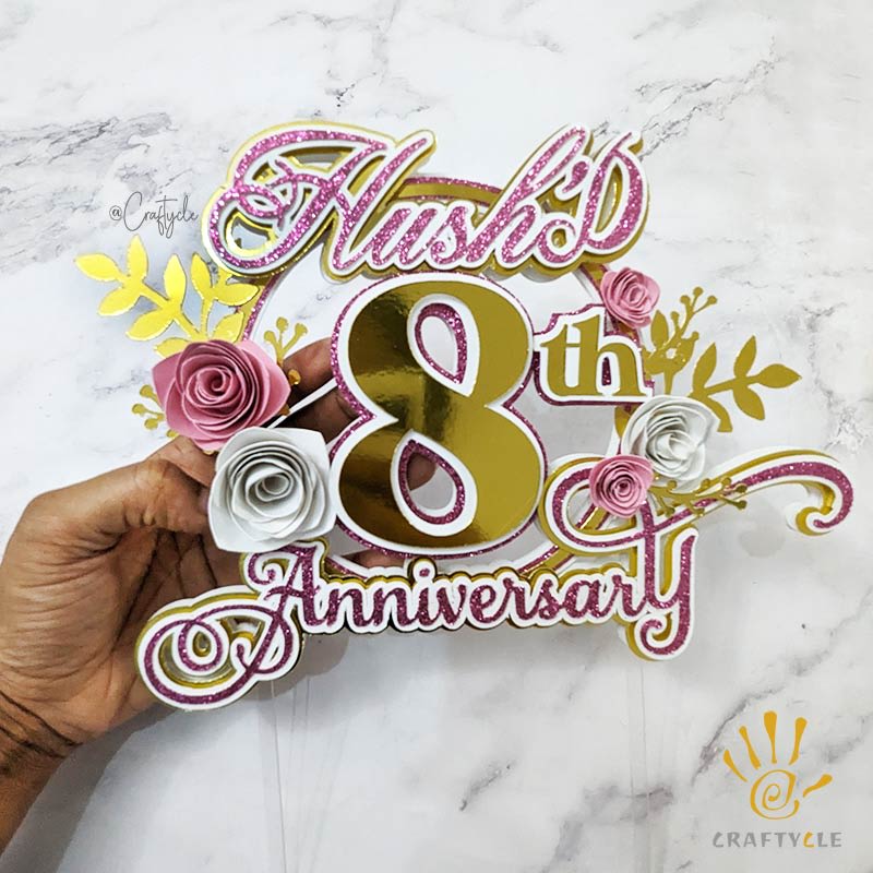 Hush D Floral Flower Brand Anniversary Layer Pop Up Shaker Cake Topper